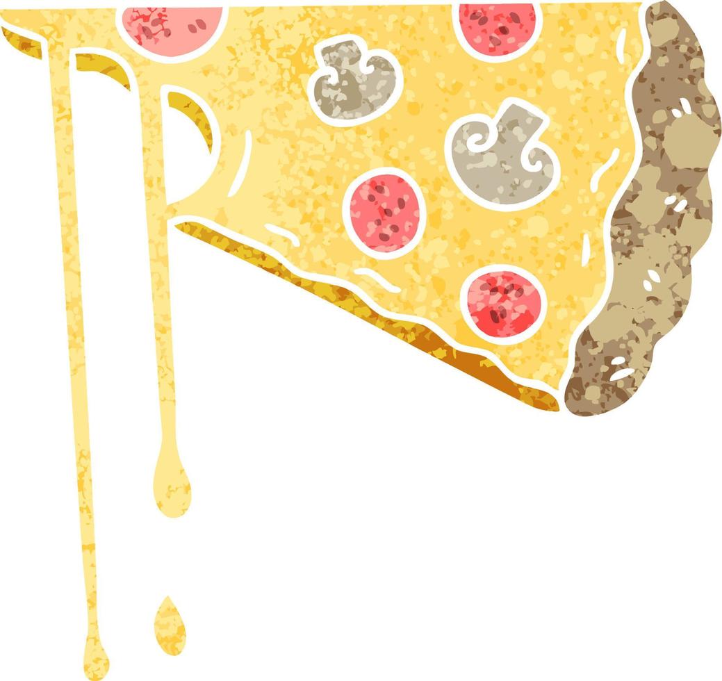 quirky retro illustration style cartoon cheesy pizza vector