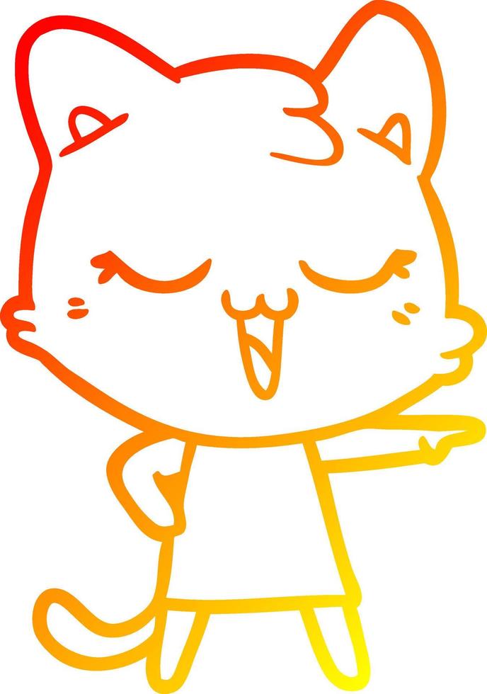 dibujo de línea de gradiente cálido feliz gato de dibujos animados vector