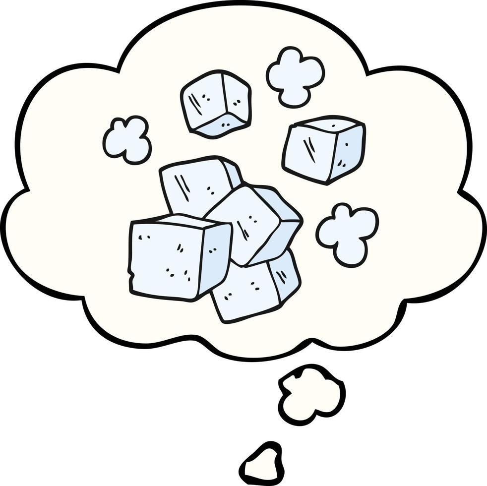 cubos de hielo de dibujos animados y burbuja de pensamiento vector