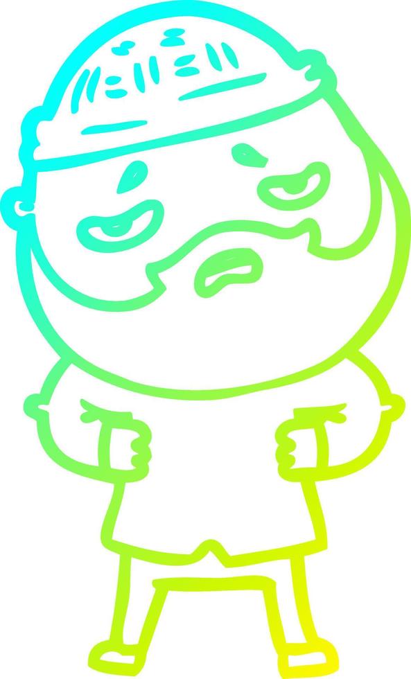 cold gradient line drawing cartoon worried man with beard vector