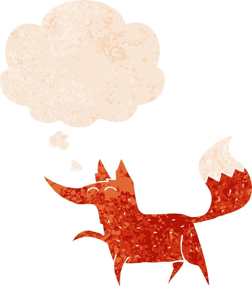 cartoon fox and thought bubble in retro textured style vector