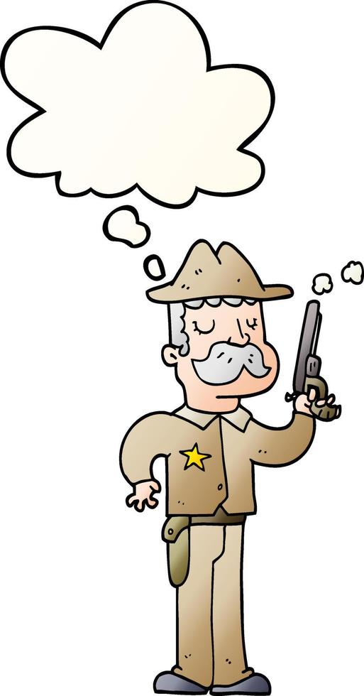 cartoon sheriff and thought bubble in smooth gradient style vector