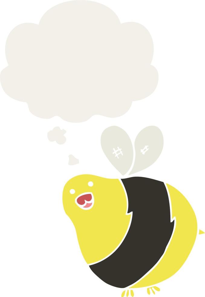 cartoon bee and thought bubble in retro style vector