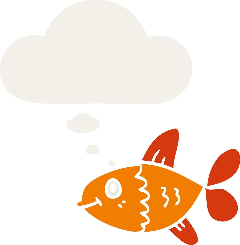 cartoon fish and thought bubble in retro style vector