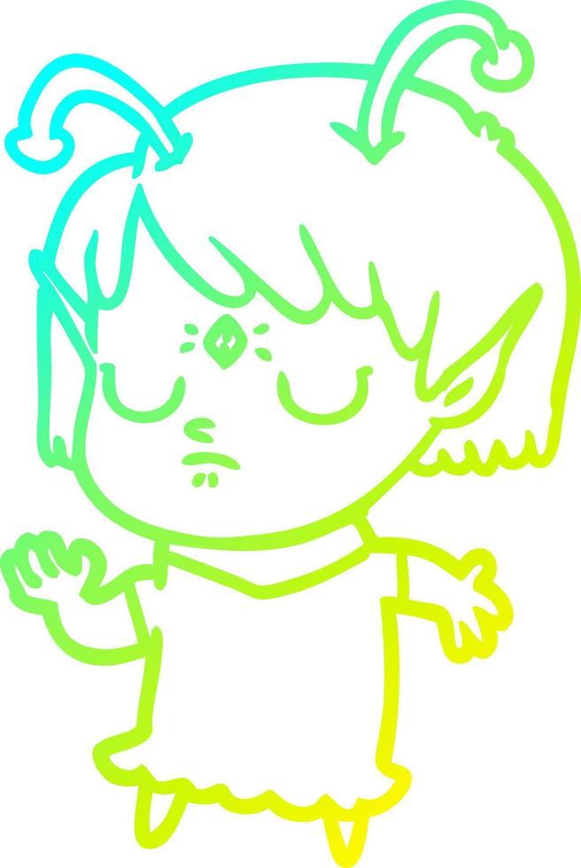 cold gradient line drawing cartoon alien girl vector