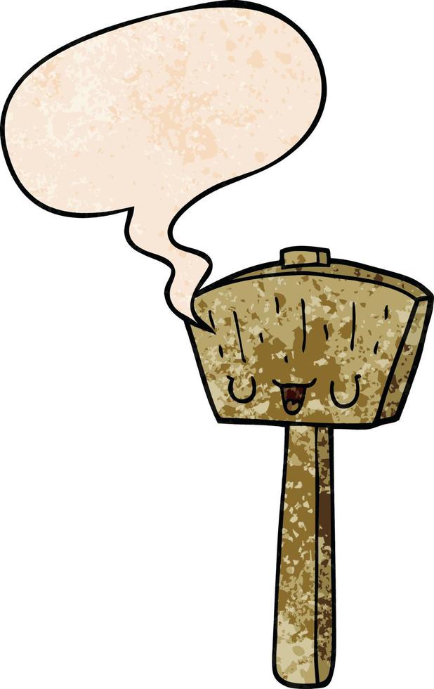 cartoon mallet and speech bubble in retro texture style vector