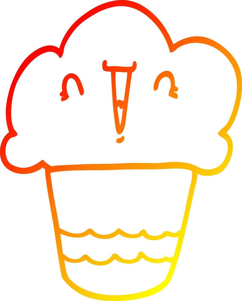 warm gradient line drawing cartoon cupcake with face vector