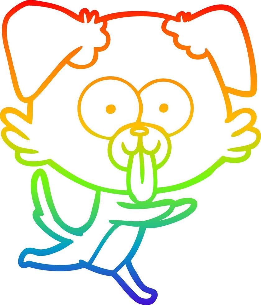 rainbow gradient line drawing cartoon running dog with tongue sticking out vector