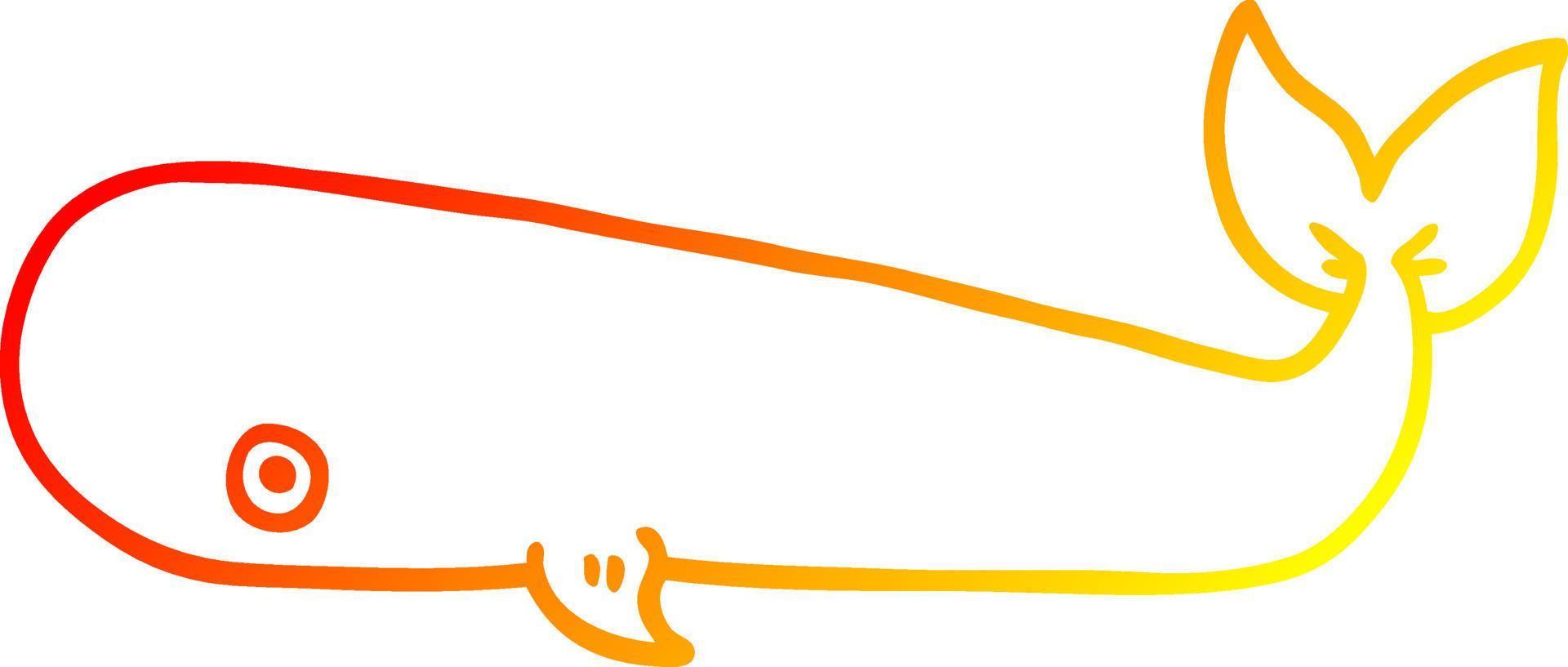 línea de gradiente cálido dibujo ballena de dibujos animados vector