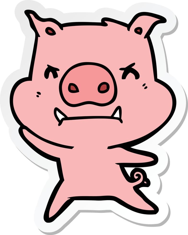 sticker of a angry cartoon pig vector