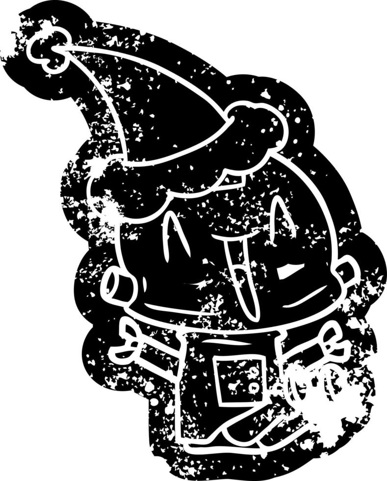 cartoon icon of a robot wearing santa hat vector