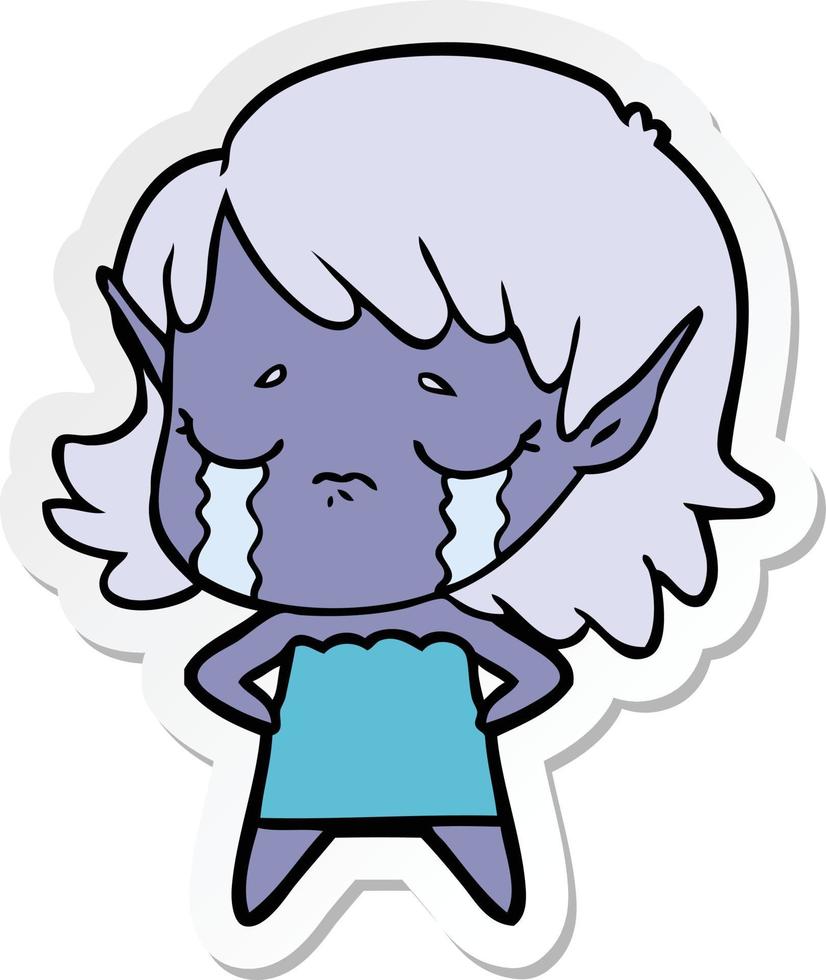 sticker of a crying cartoon elf girl vector