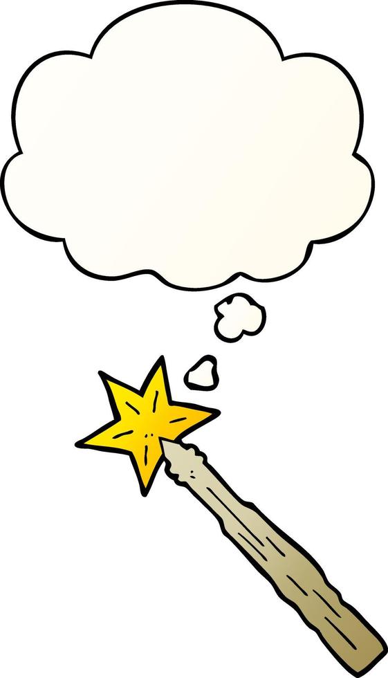cartoon magic wand and thought bubble in smooth gradient style vector