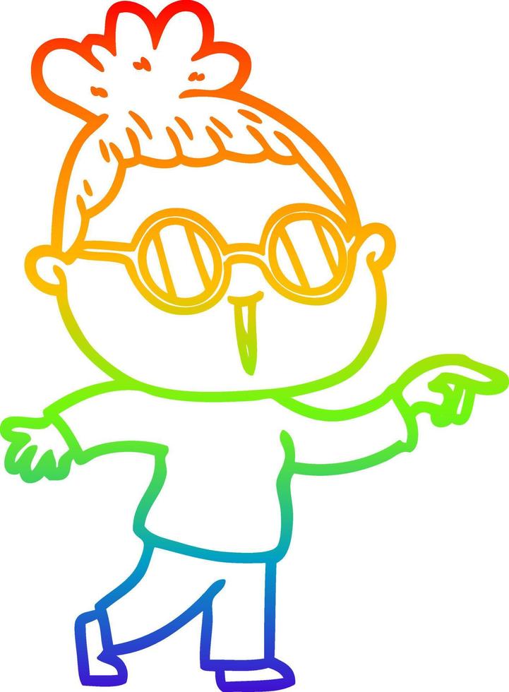 rainbow gradient line drawing cartoon woman wearing spectacles vector