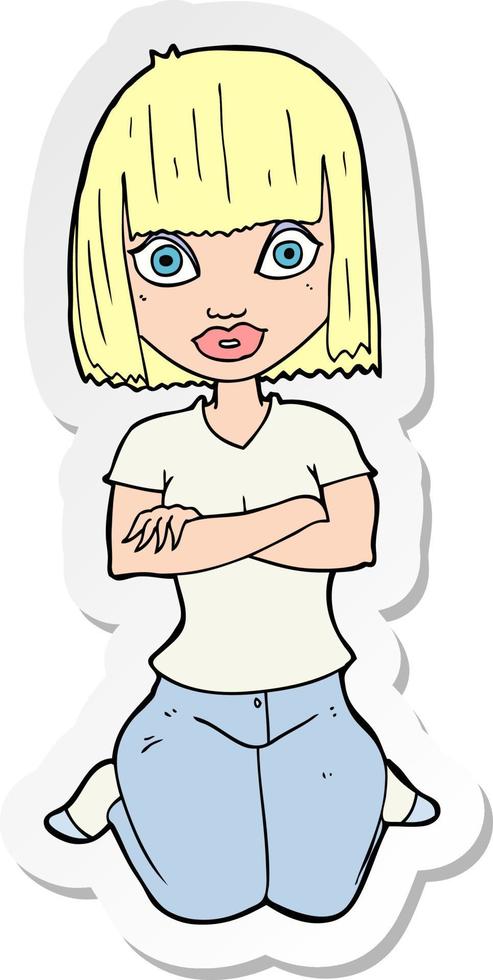 sticker of a cartoon woman kneeling vector