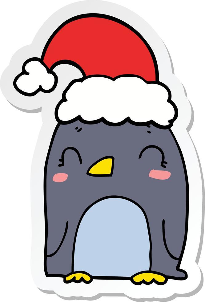 sticker of a cute christmas penguin vector