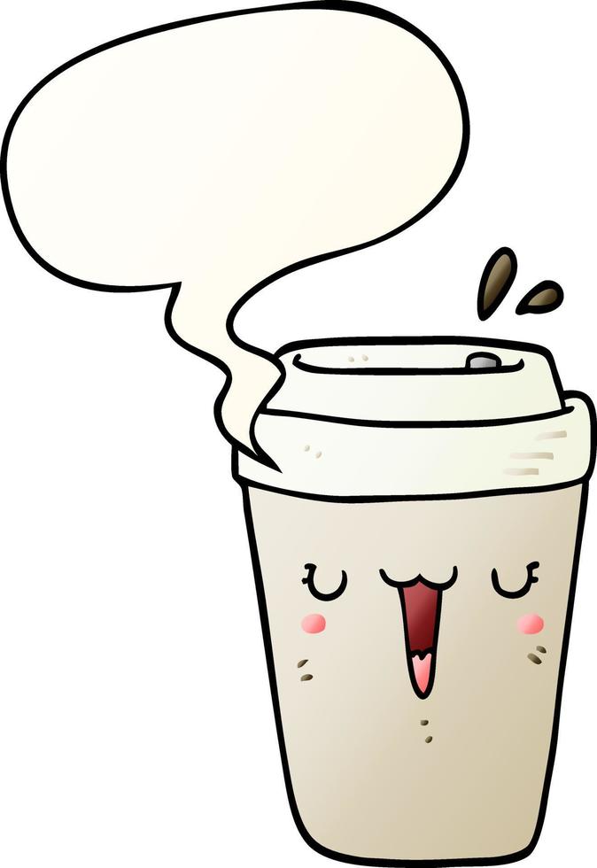 cartoon coffee cup and speech bubble in smooth gradient style vector