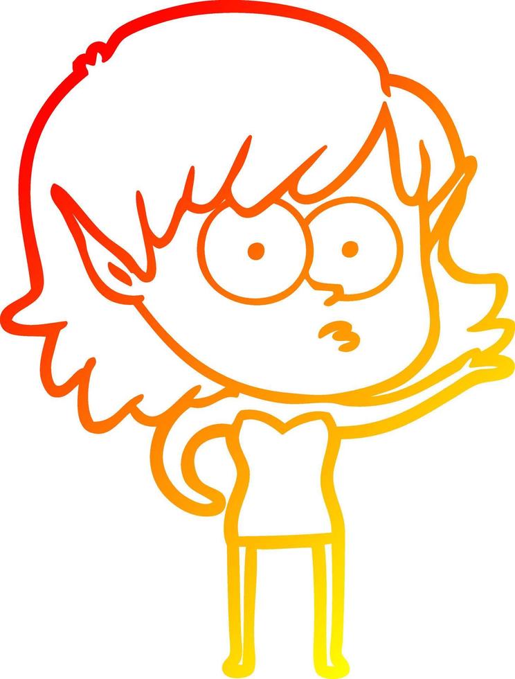 warm gradient line drawing cartoon shocked elf girl vector