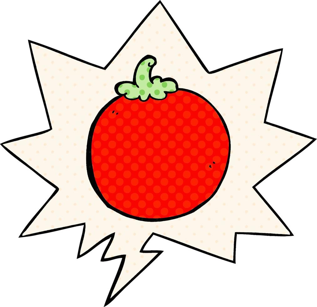 cartoon tomato and speech bubble in comic book style vector