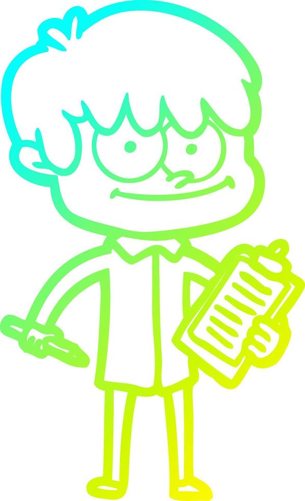 cold gradient line drawing happy cartoon man vector