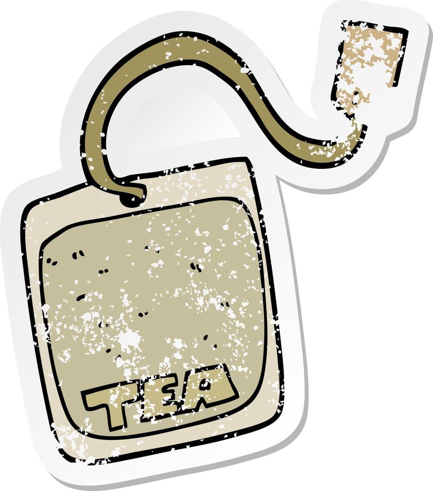 distressed sticker of a cartoon tea bag vector