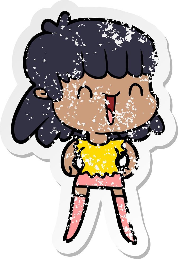 distressed sticker of a cartoon woman vector