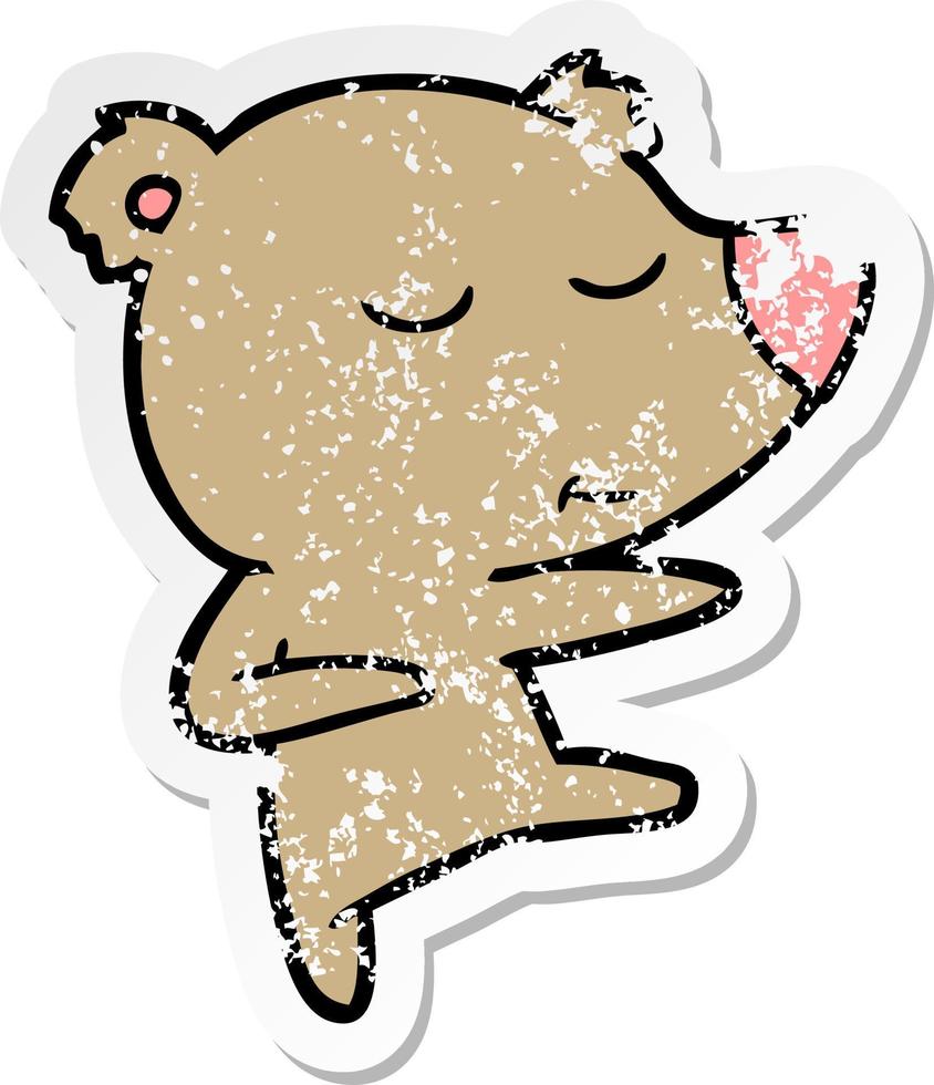pegatina angustiada de un oso de dibujos animados feliz bailando vector