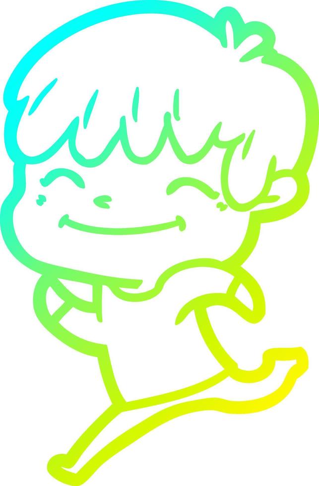 cold gradient line drawing cartoon happy boy vector
