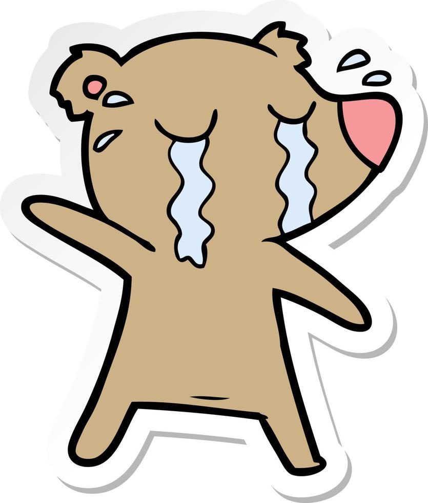 sticker of a cartoon crying bear vector