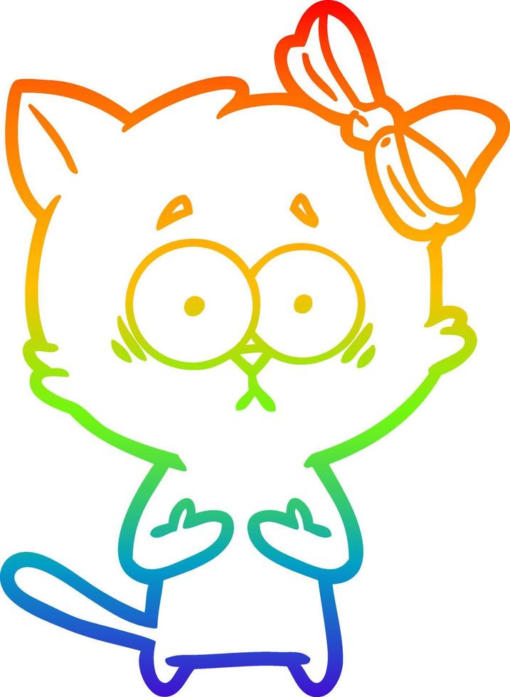 gato de dibujos animados de dibujo de línea de gradiente de arco iris vector