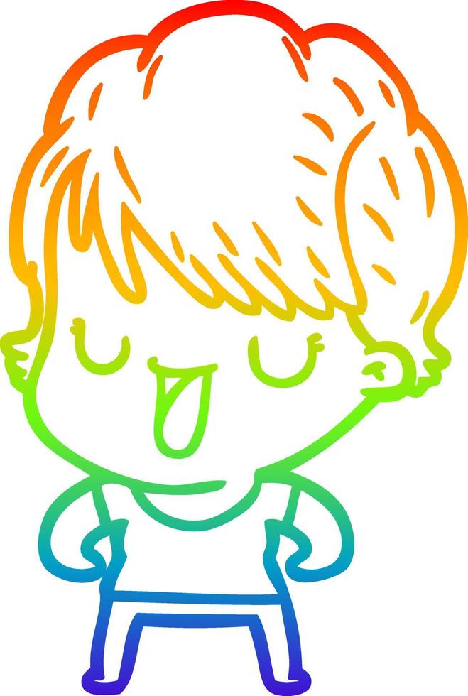 rainbow gradient line drawing cartoon woman talking vector