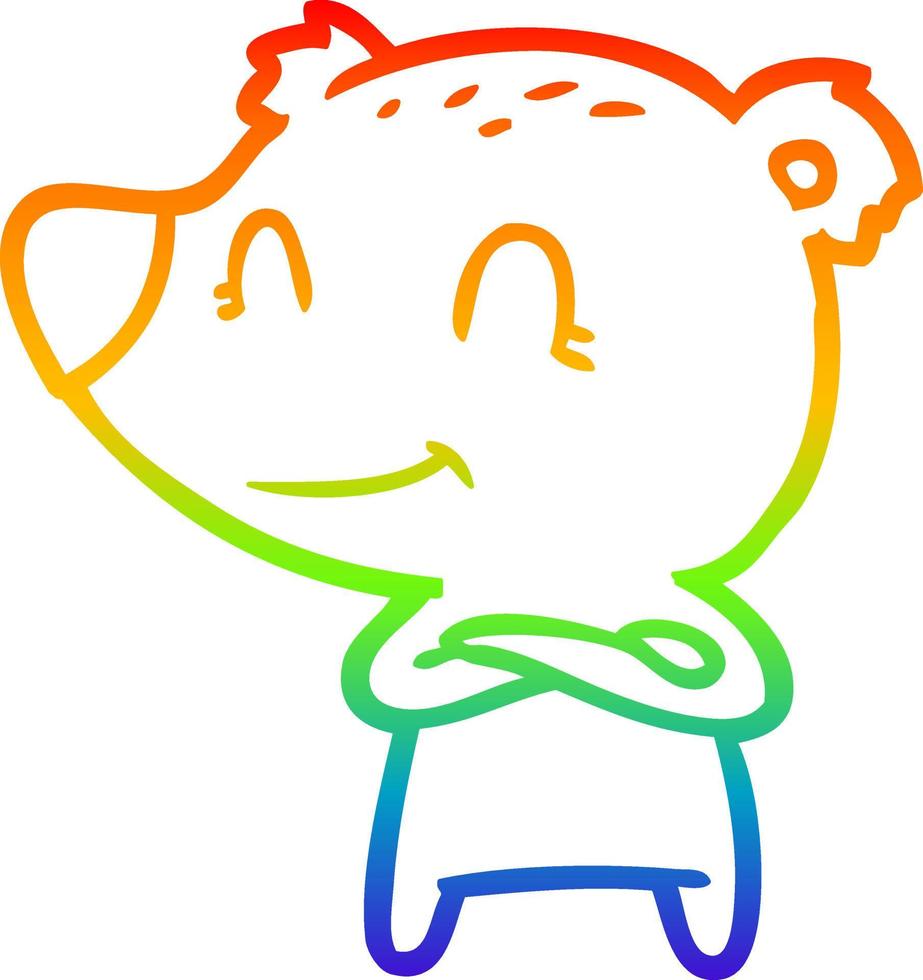 rainbow gradient line drawing smiling bear cartoon vector