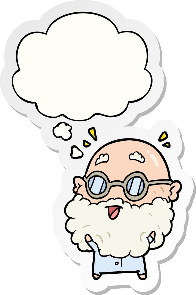 cartoon surprised old man and thought bubble as a printed sticker vector