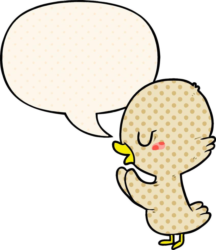 cute cartoon duckling and speech bubble in comic book style vector