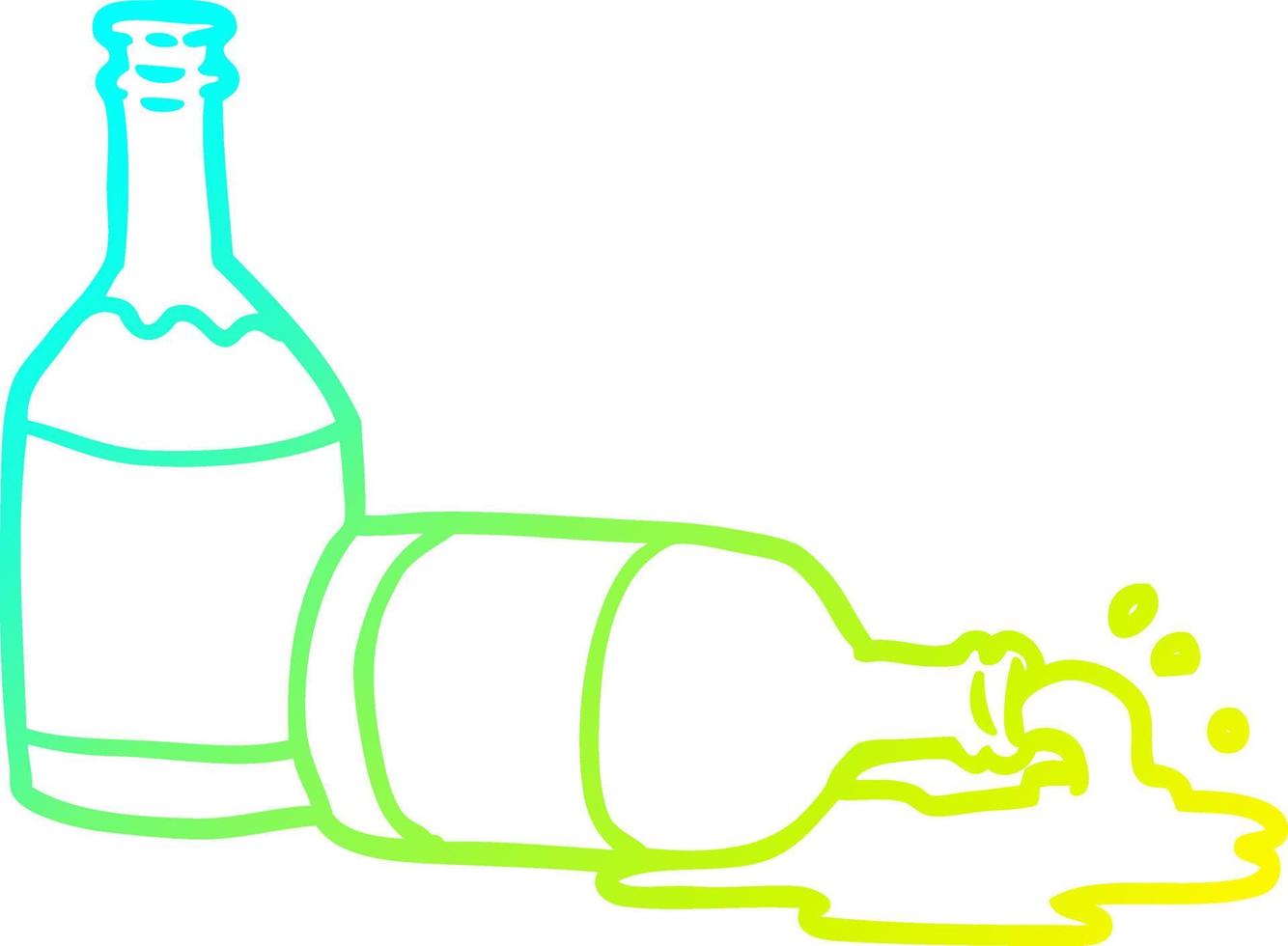 cold gradient line drawing beer bottles with spilled beer vector