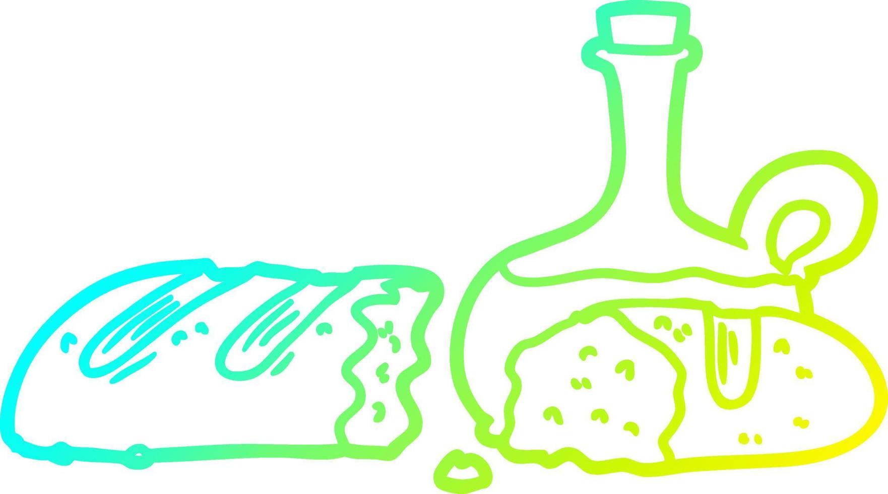cold gradient line drawing bread and oil cartoon vector