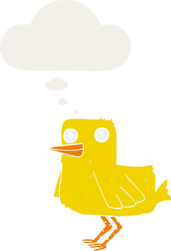 pato de dibujos animados y burbuja de pensamiento en estilo retro vector