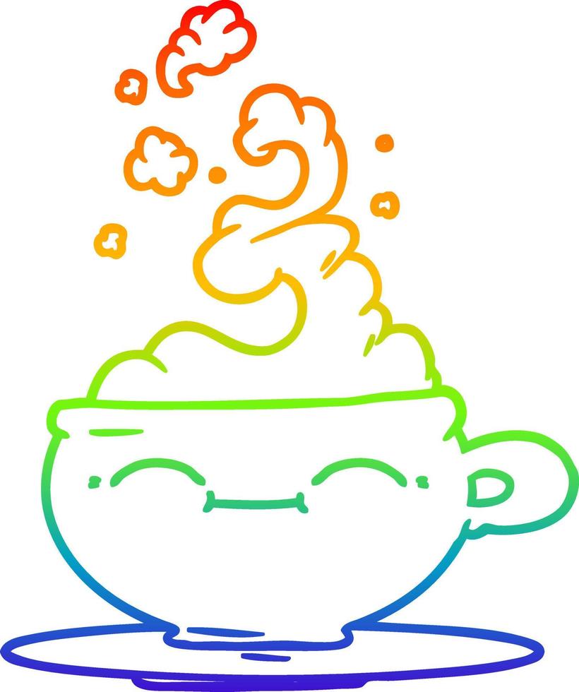 rainbow gradient line drawing cartoon hot cup of coffee vector
