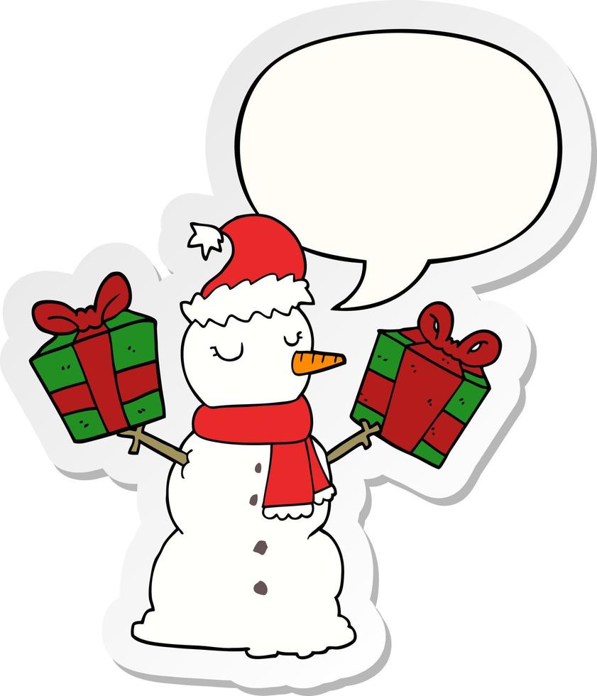 cartoon snowman and speech bubble sticker vector