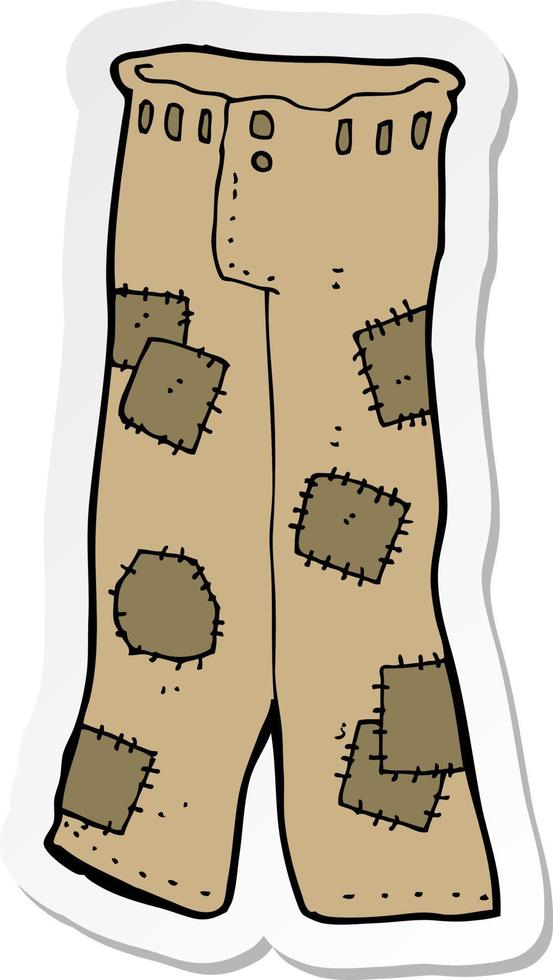 sticker of a cartoon patched old pants vector