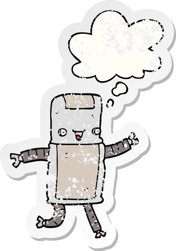 cartoon robot and thought bubble as a distressed worn sticker vector