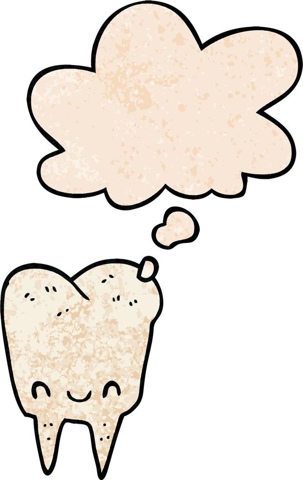 cartoon tooth and thought bubble in grunge texture pattern style vector