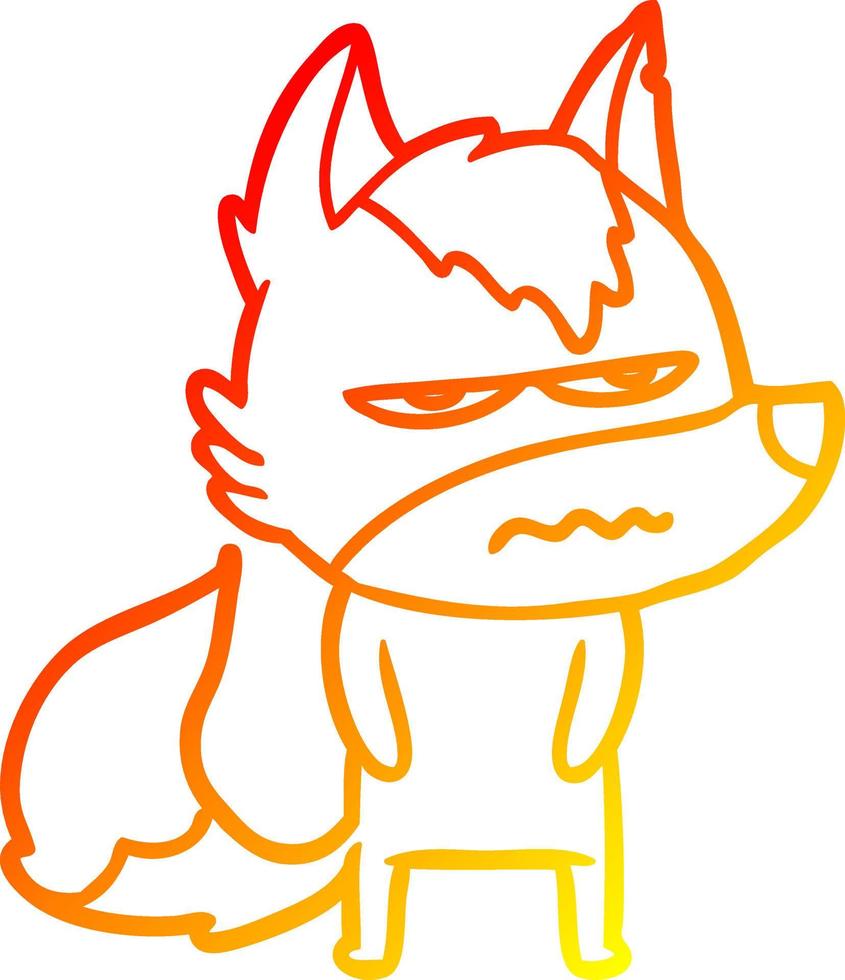 warm gradient line drawing cartoon annoyed wolf vector