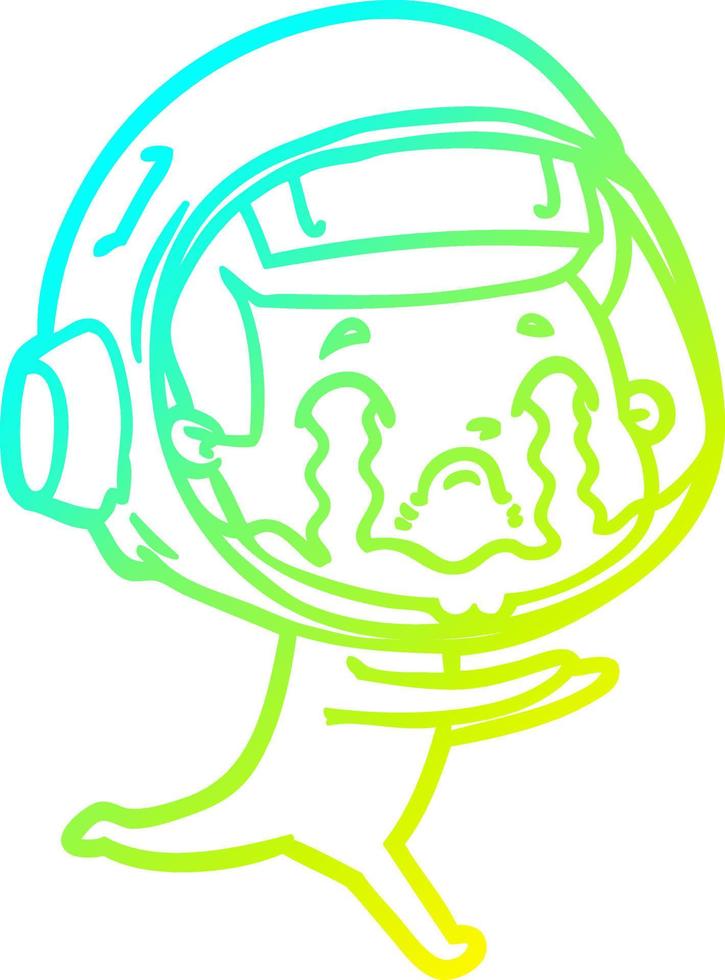 cold gradient line drawing cartoon crying astronaut vector