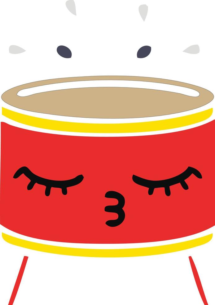 flat color retro cartoon drum vector