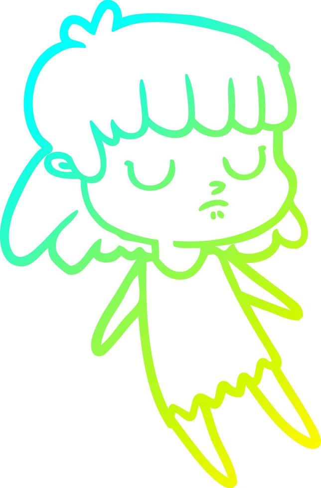 cold gradient line drawing cartoon indifferent woman vector