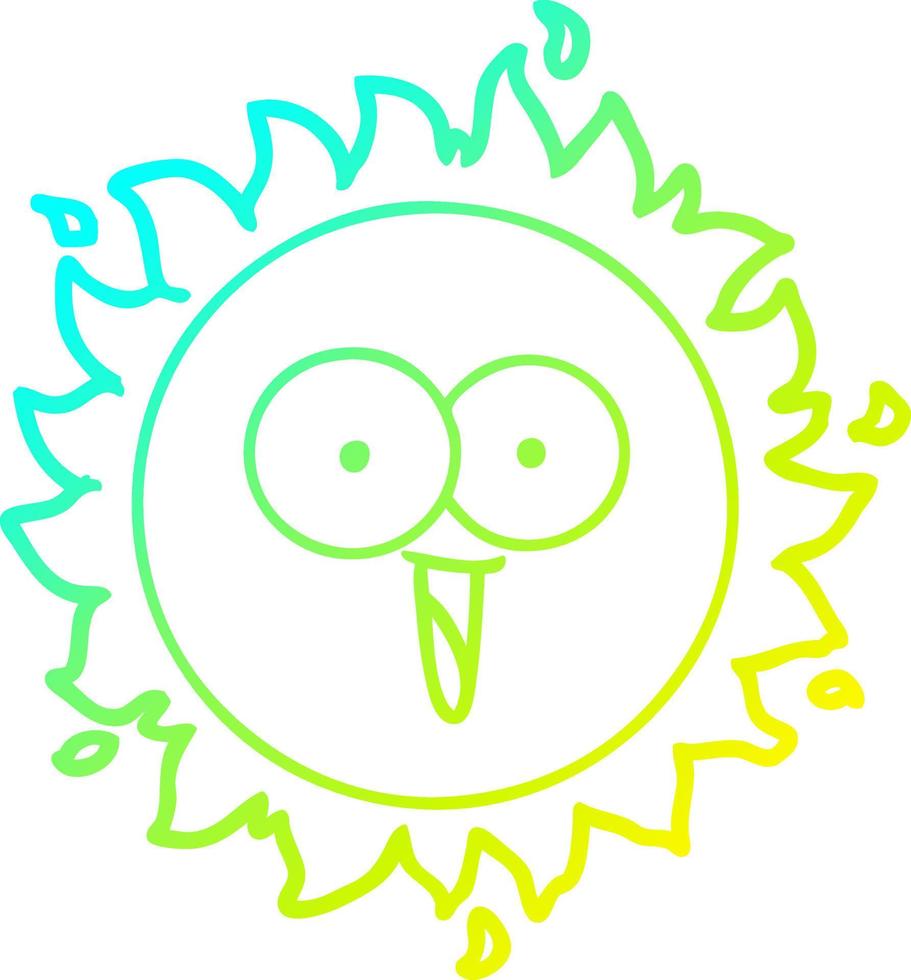 cold gradient line drawing happy cartoon sun vector