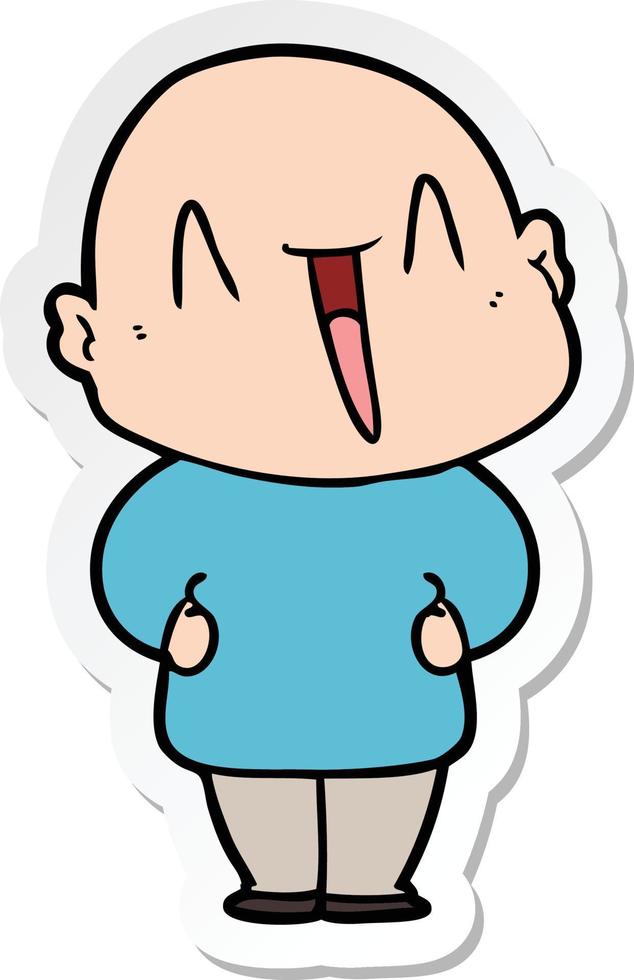 sticker of a happy cartoon bald man vector