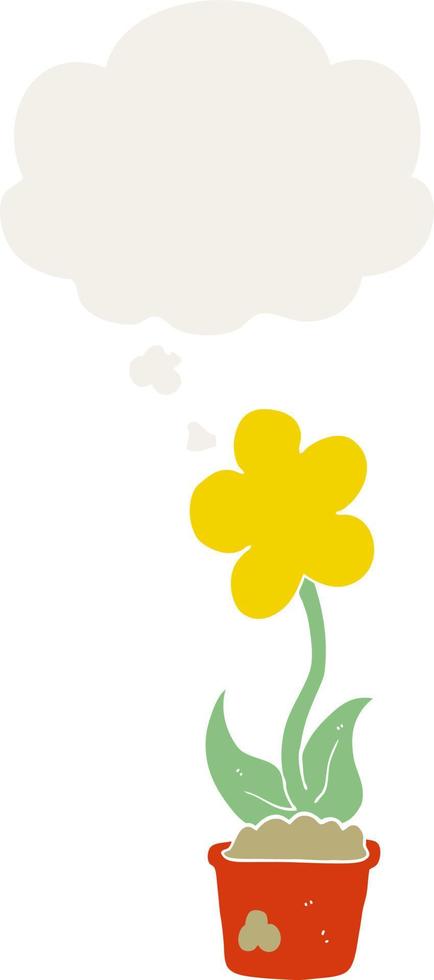 cute cartoon flower and thought bubble in retro style vector