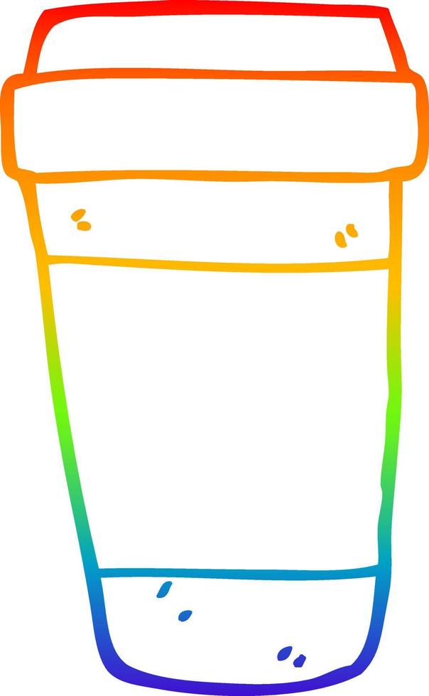 rainbow gradient line drawing cartoon coffee cup vector